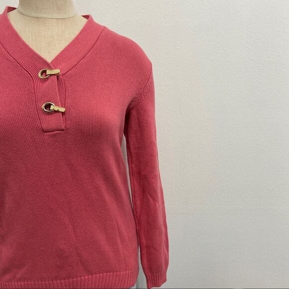 Karen Scott Pink Lace-Up Neck Sweater | Long Sleeve Knit Pullover | Size Small - Picture 2 of 4